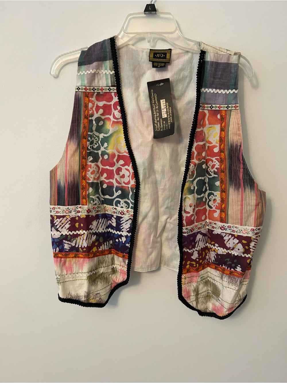 Colorful Boho Patchwork Vest with Black Trim